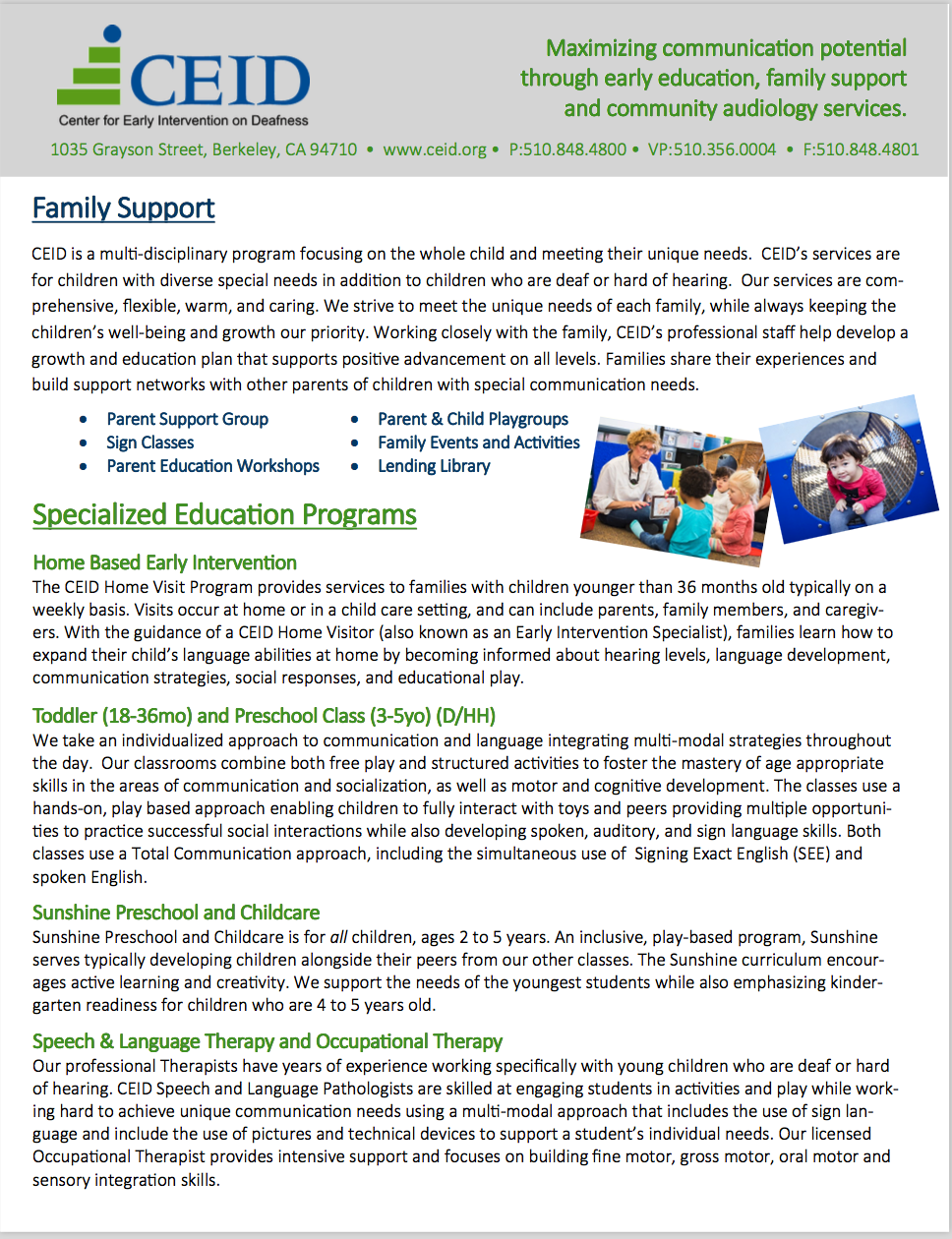 Maximizing Communication Potential Through Early Education, Family Support, and Community Services
