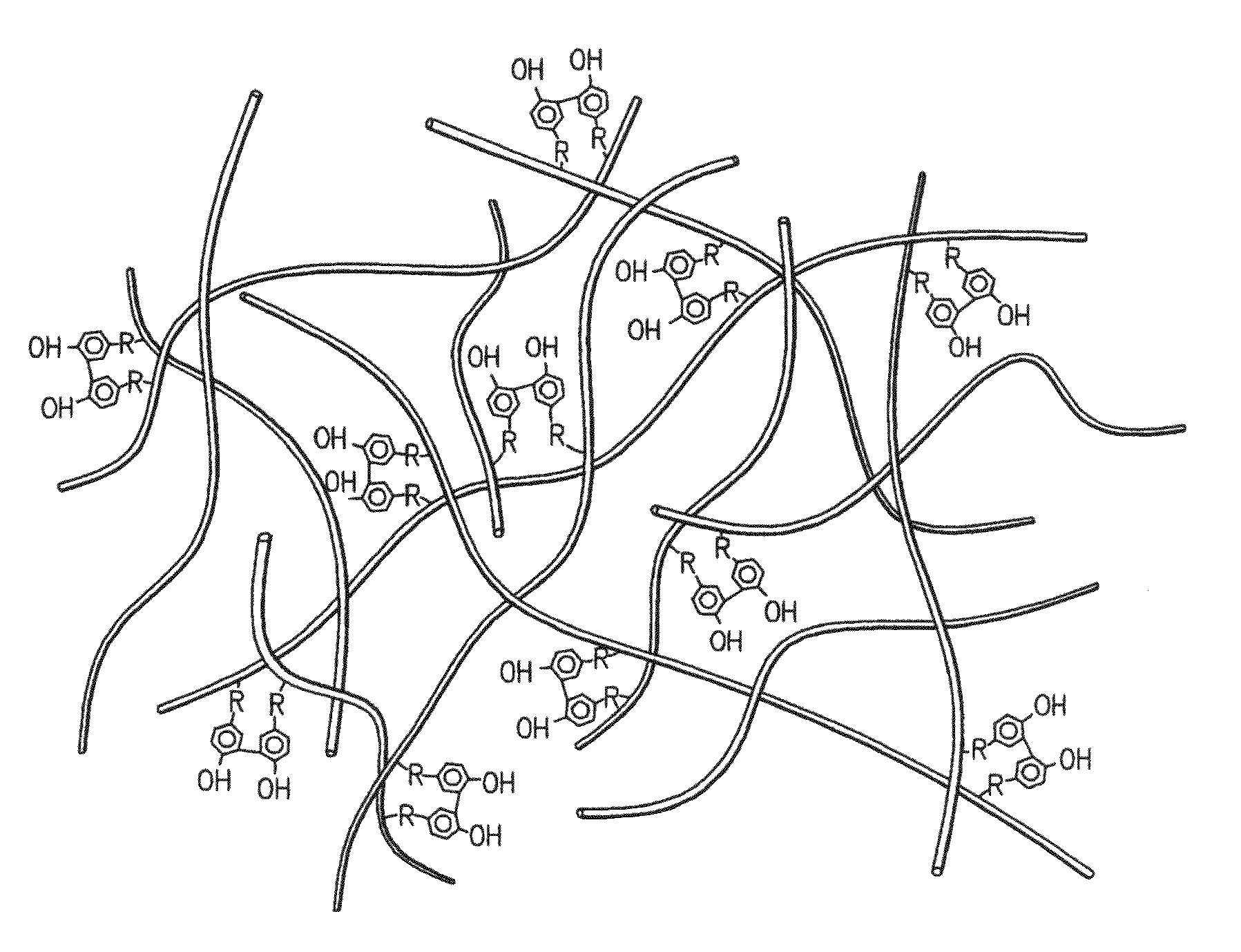 Hydroxyphenyl cross-linked macromolecular network