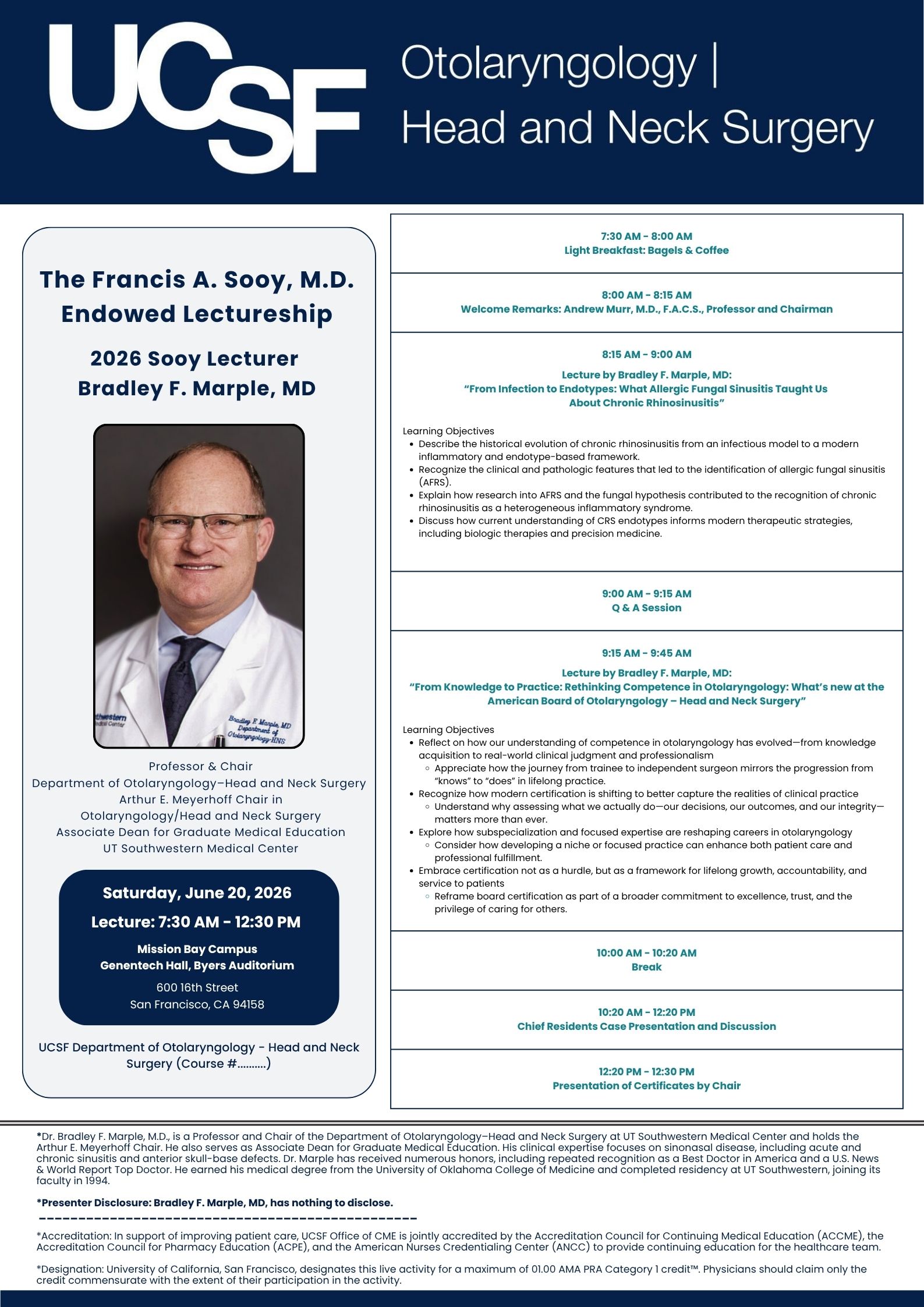 Francis A. Sooy Lectureship w/Dr. Bradley Marple Flyer