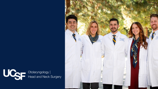 The UCSF OHNS Chief Residents, Drs. Jacquelyn Callander, Danielle Gillard, Michael Lindeborg, Spenser Souza and Shayan Fakurnejad.
