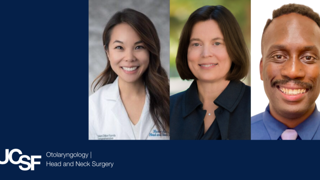 Headshots of Drs. Nicole Jiam, Kristina Rosbe and Tokunbo Ayeni for National Mentorship Month